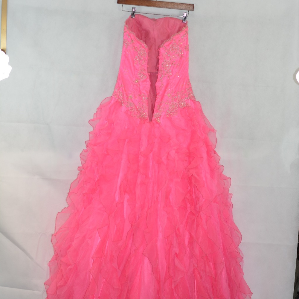 Pink Ruffle Prom Dress SZ 8 - Picture 5 of 12